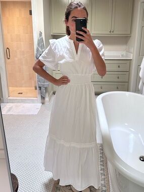 Sugarlips White Maxi Dress with Smocked Waist and V-Notch